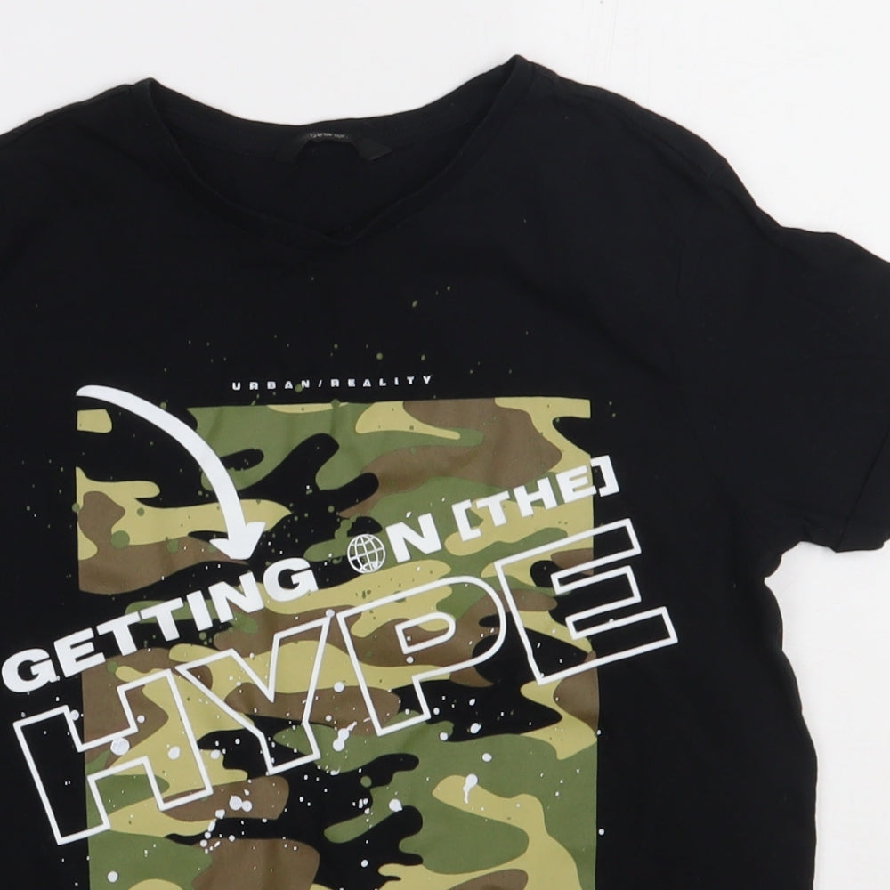 George Boys Black Camouflage Cotton Basic T-Shirt Size 11-12 Years Crew Neck Pullover - getting the hype