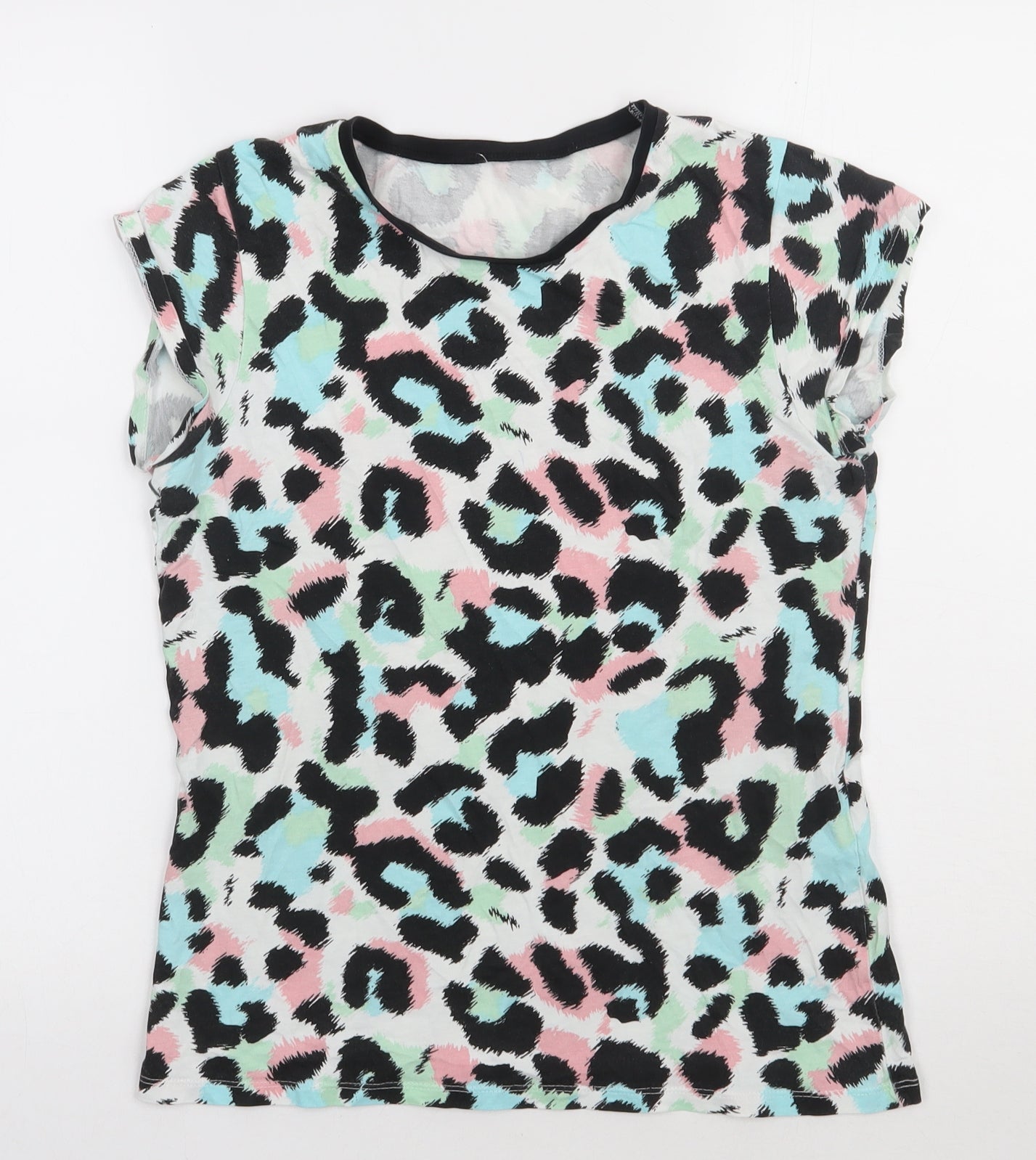 George Girls Multicoloured Animal Print Cotton Basic T-Shirt Size 13-14 Years Crew Neck Pullover