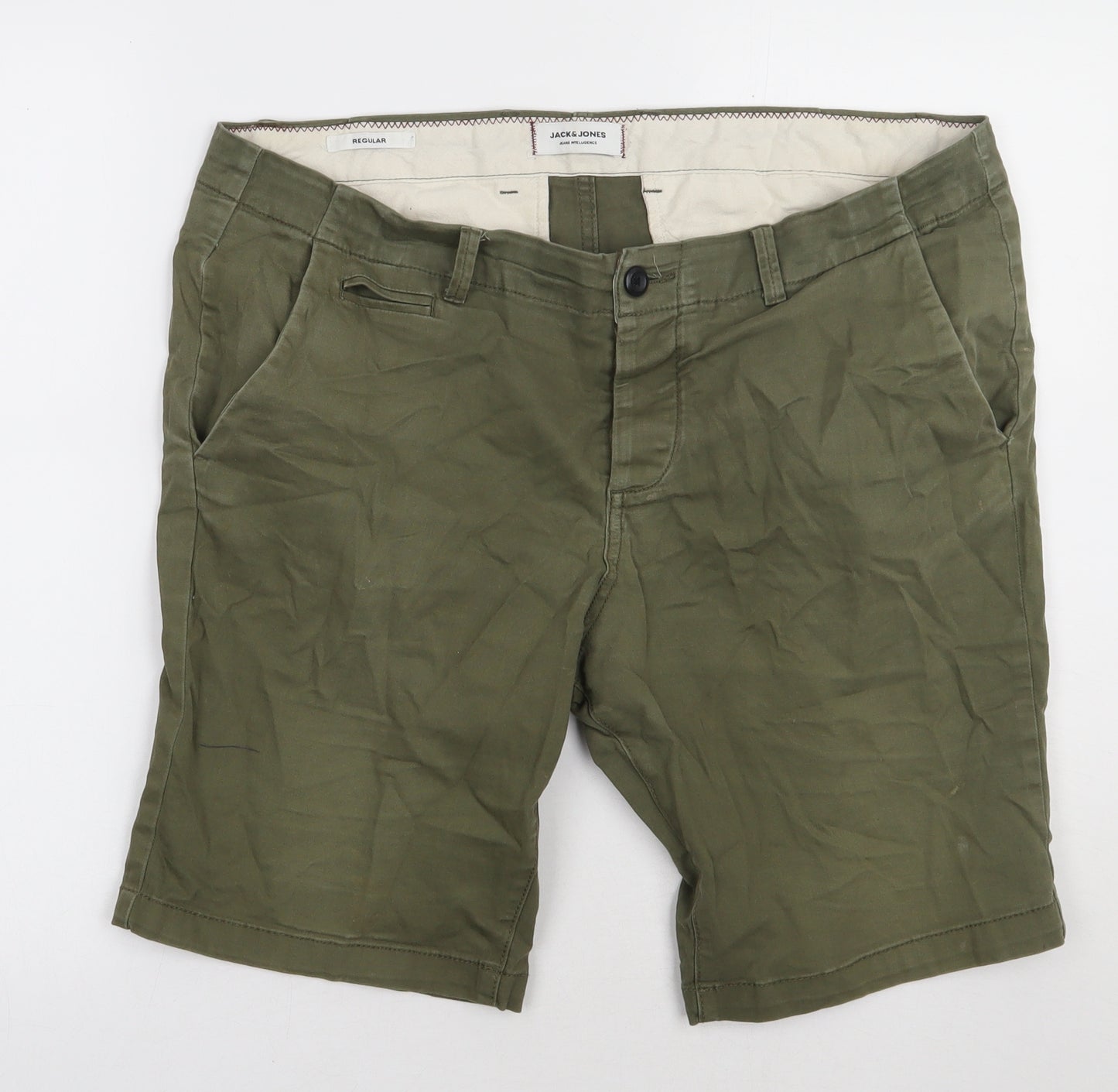 JACK & JONES Mens Green  Cotton Chino Shorts Size L L12 in Regular Button