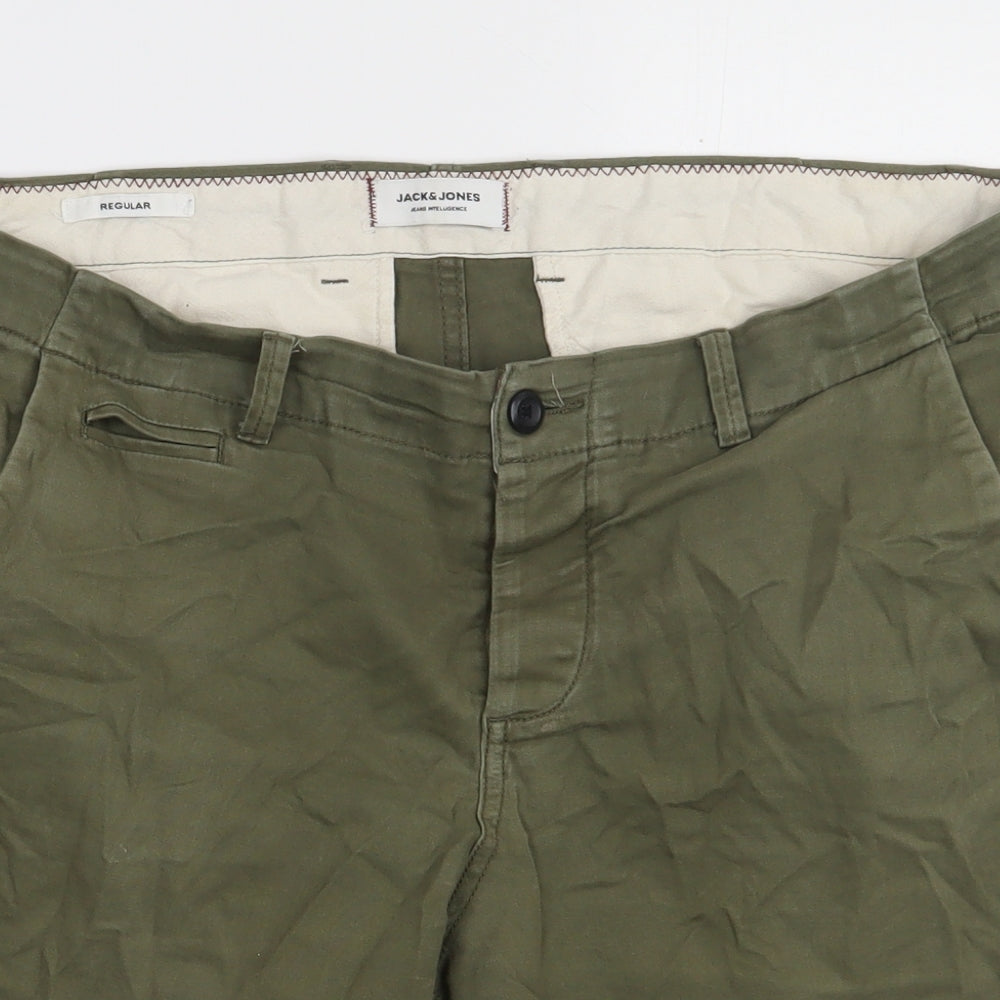 JACK & JONES Mens Green  Cotton Chino Shorts Size L L12 in Regular Button