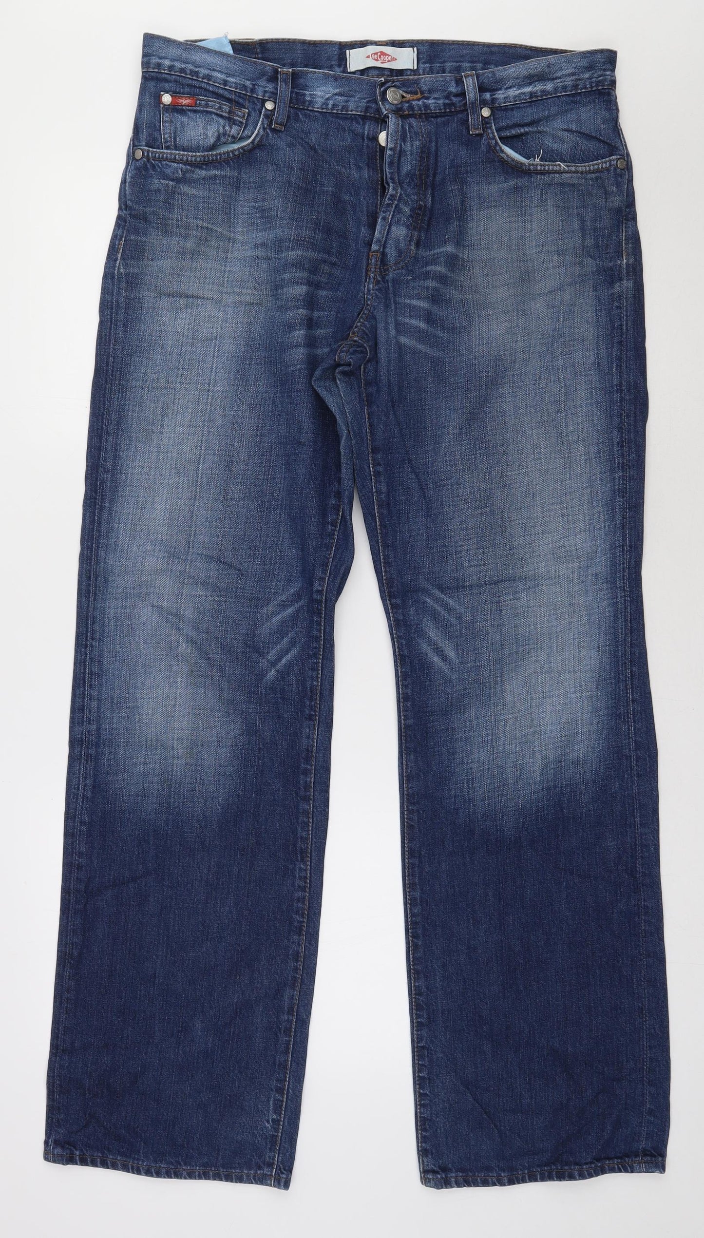 Lee Cooper Mens Blue  Cotton Straight Jeans Size 34 L34 in Regular Button