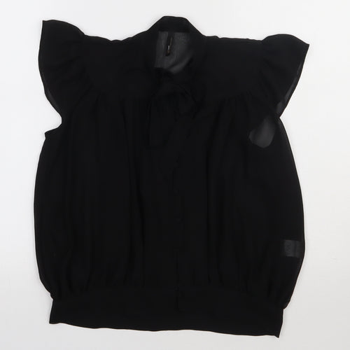 evie Womens Black  Polyester Basic Button-Up Size 10 Crew Neck