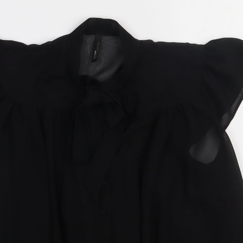 evie Womens Black  Polyester Basic Button-Up Size 10 Crew Neck