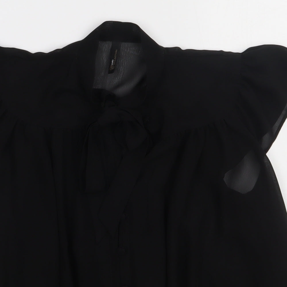 evie Womens Black  Polyester Basic Button-Up Size 10 Crew Neck