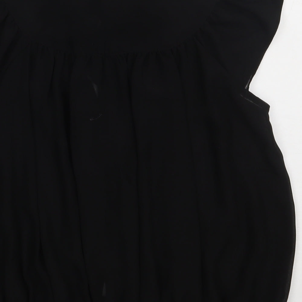 evie Womens Black  Polyester Basic Button-Up Size 10 Crew Neck