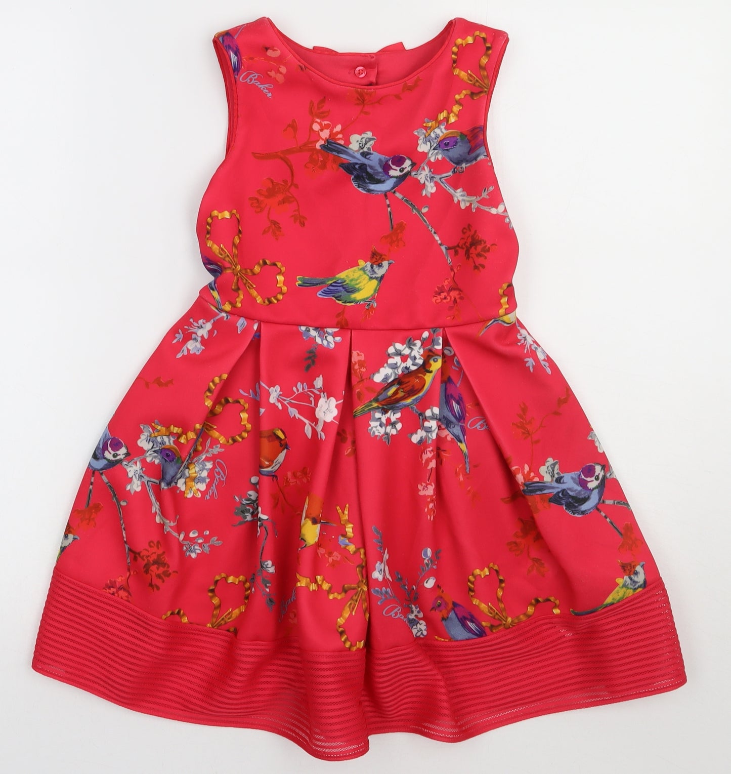 Ted Baker Girls Pink Floral Polyester A-Line  Size 7 Years  Crew Neck Zip