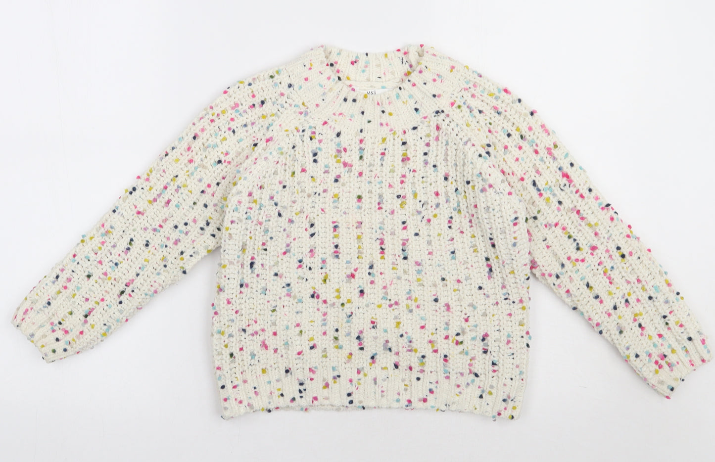 Marks and Spencer Girls Beige Geometric Polyester Pullover Sweatshirt Size 7-8 Years  Pullover