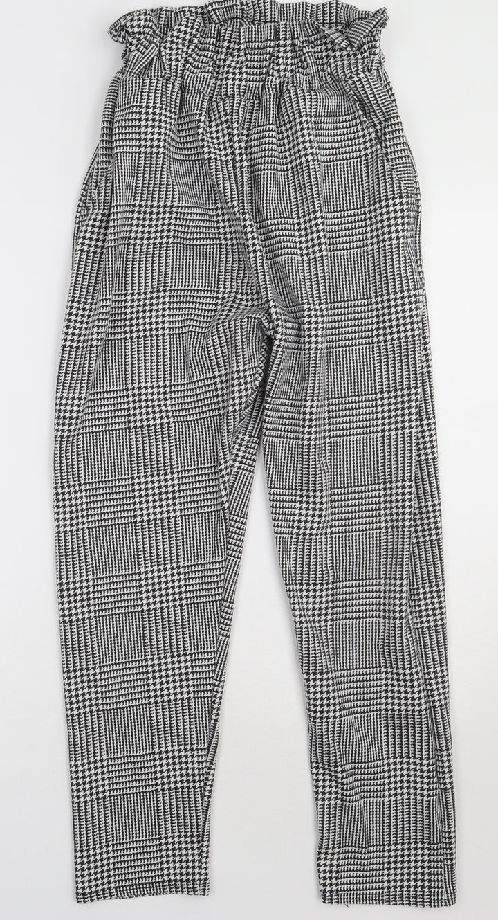 Misspap Womens White Check Polyester Trousers  Size 6 L28 in Regular