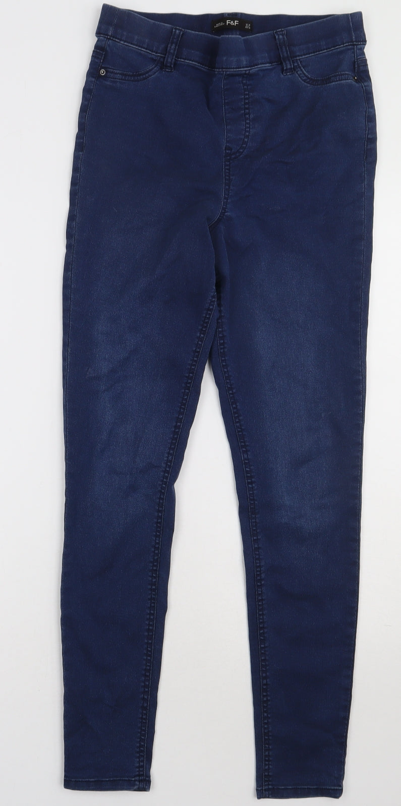 F&F Womens Blue  Cotton Jegging Trousers Size 10 L31 in Regular