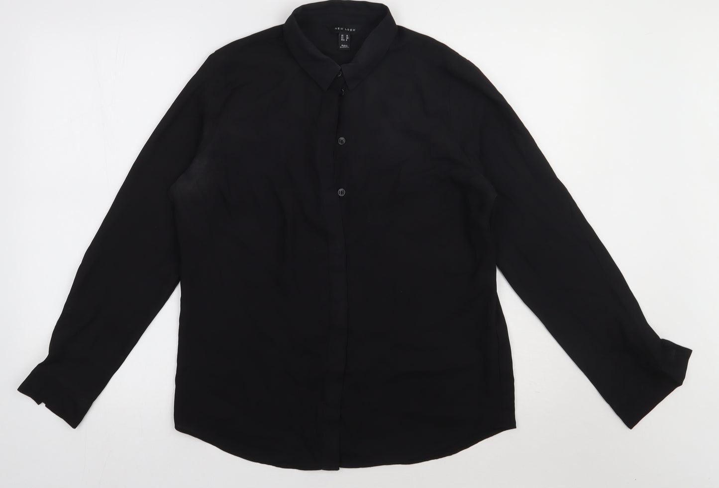 New Look Womens Black  Polyester Basic Button-Up Size 10 Collared