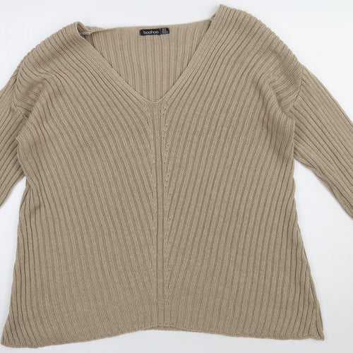 Boohoo Womens Beige  Acrylic Pullover Sweatshirt Size 16  Pullover