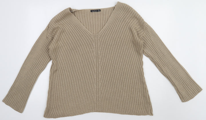 Boohoo Womens Beige Acrylic Pullover Sweatshirt Size 16 Pullover