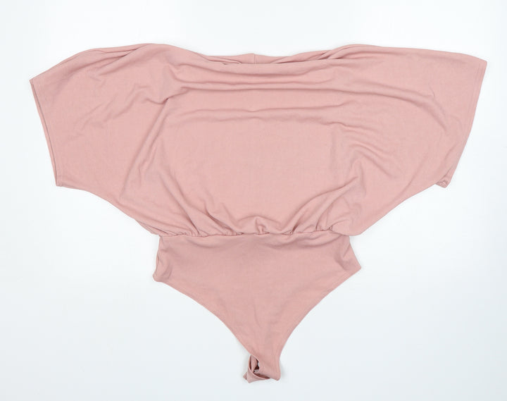 Boohoo Womens Pink Polyester Bodysuit One-Piece Size 12