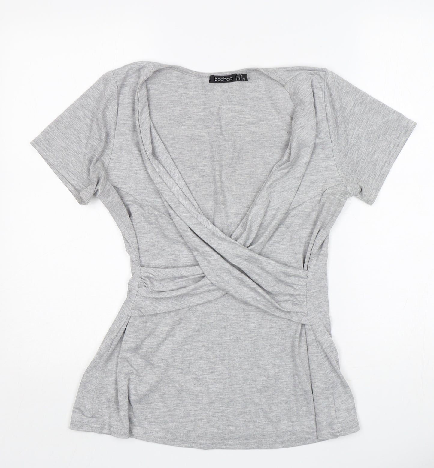 Boohoo Womens Grey  Viscose Basic T-Shirt Size 14 V-Neck