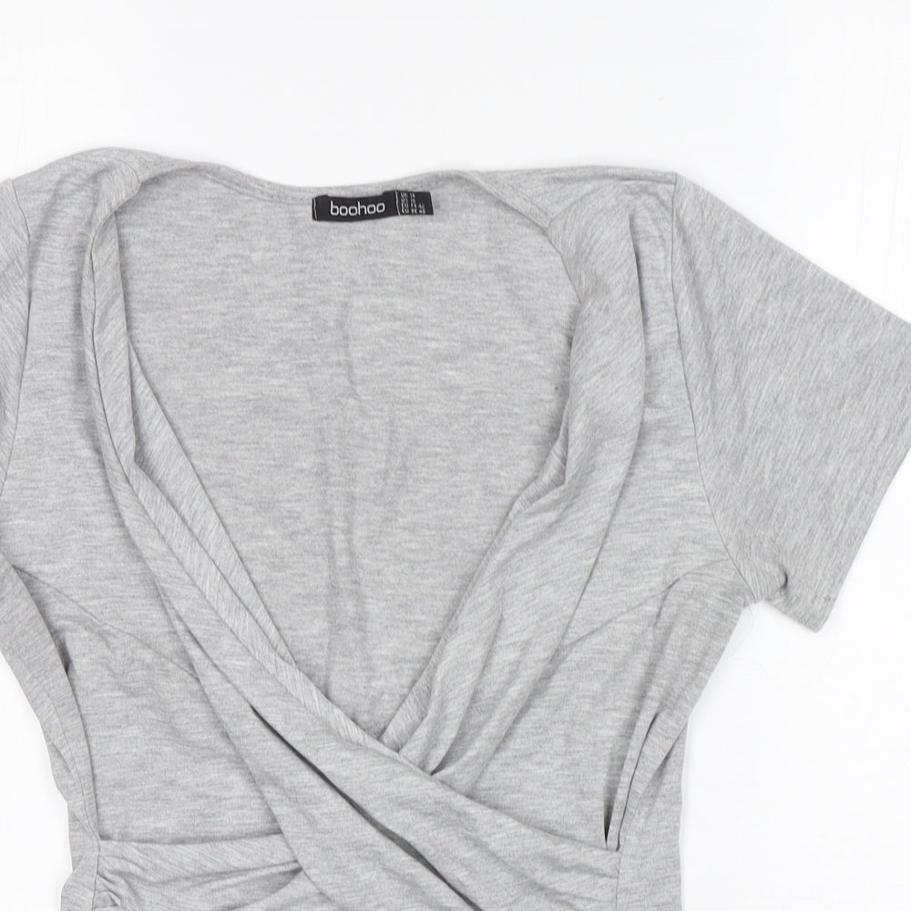 Boohoo Womens Grey  Viscose Basic T-Shirt Size 14 V-Neck