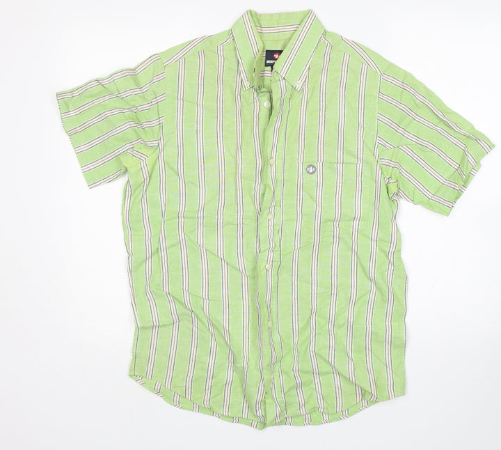Murphy & Nye Mens Green Striped Cotton Button-Up Size M Collared