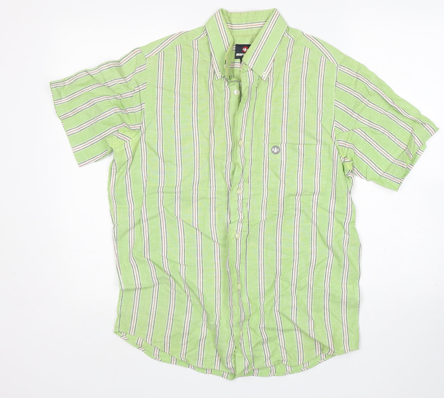 Murphy & Nye Mens Green Striped Cotton  Button-Up Size M Collared