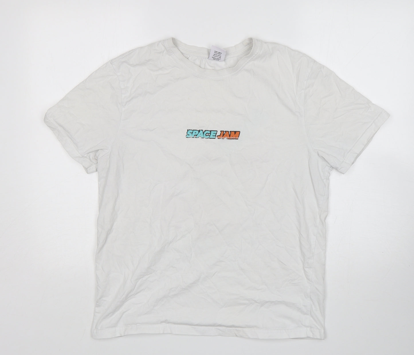 George Mens White  Cotton  T-Shirt Size M Round Neck  - Space Jam