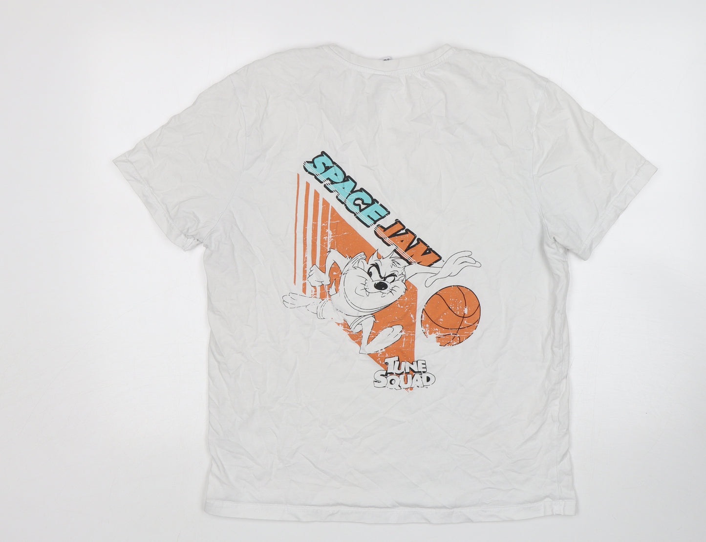 George Mens White  Cotton  T-Shirt Size M Round Neck  - Space Jam