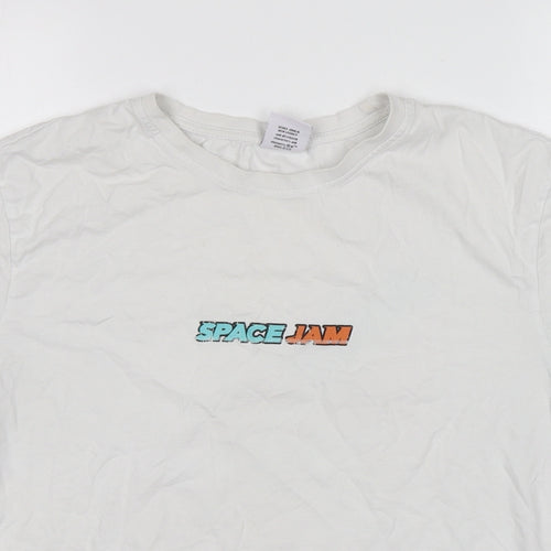 George Mens White  Cotton  T-Shirt Size M Round Neck  - Space Jam