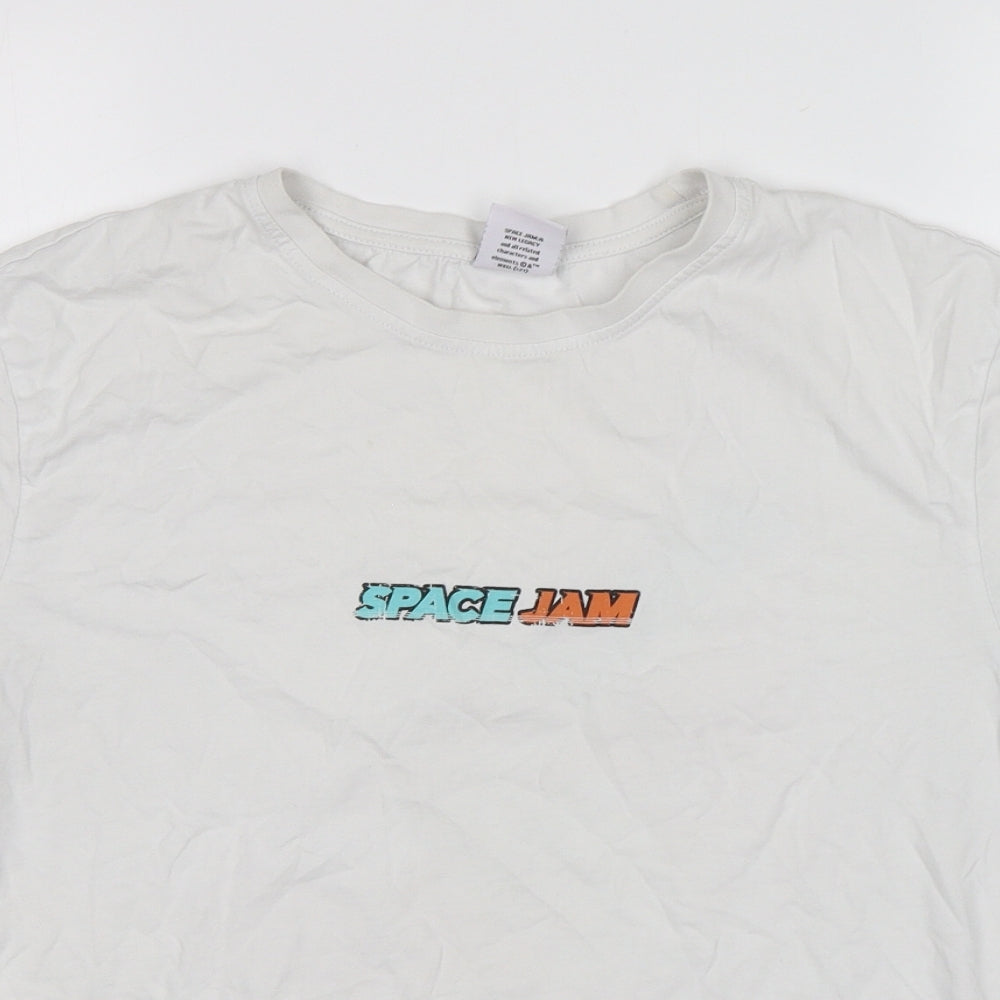 George Mens White  Cotton  T-Shirt Size M Round Neck  - Space Jam