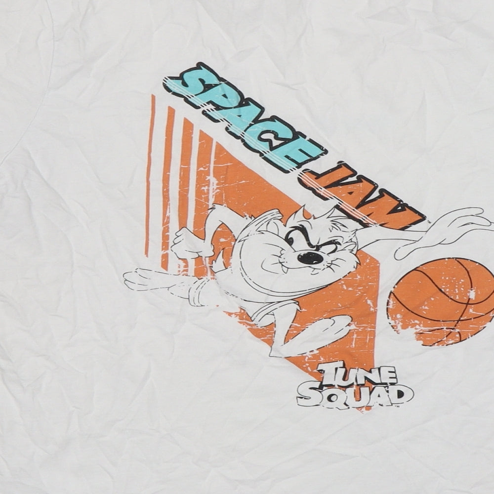 George Mens White  Cotton  T-Shirt Size M Round Neck  - Space Jam
