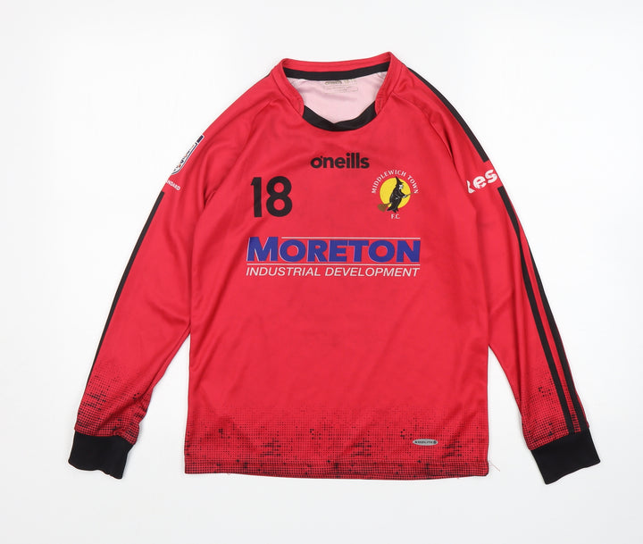 O'Neils Boys Red Polyester Basic T-Shirt Size 10-11 Years Round Neck - Middlewich Town FC