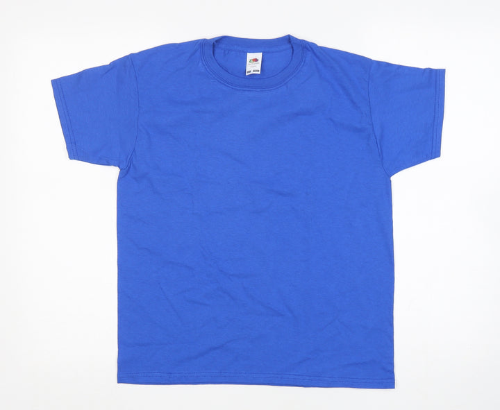 Fruit of the Loom Boys Blue Cotton Basic T-Shirt Size 10 Years Round Neck