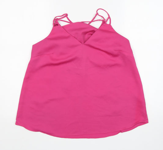 Front view of Next women’s pink polyester basic blouse, size UK 12, v-neck