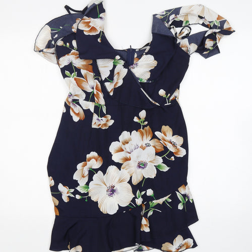 Shein  Womens Blue Floral Polyester Basic Blouse Size M V-Neck