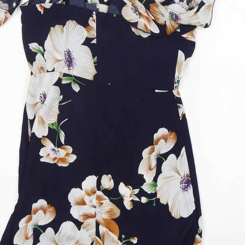 Shein  Womens Blue Floral Polyester Basic Blouse Size M V-Neck