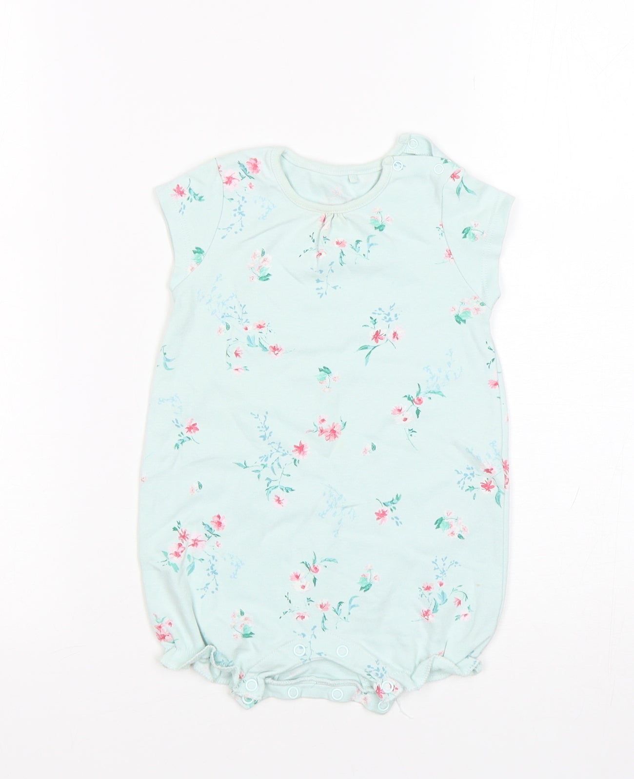 NEXT Girls Green Floral Cotton Romper One-Piece Size 6-9 Months