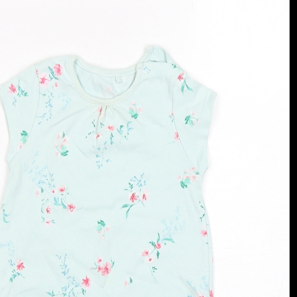 NEXT Girls Green Floral Cotton Romper One-Piece Size 6-9 Months