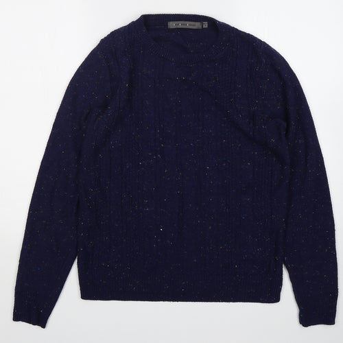 Paul Fredrick Mens Blue Round Neck  Acrylic Pullover Jumper Size M