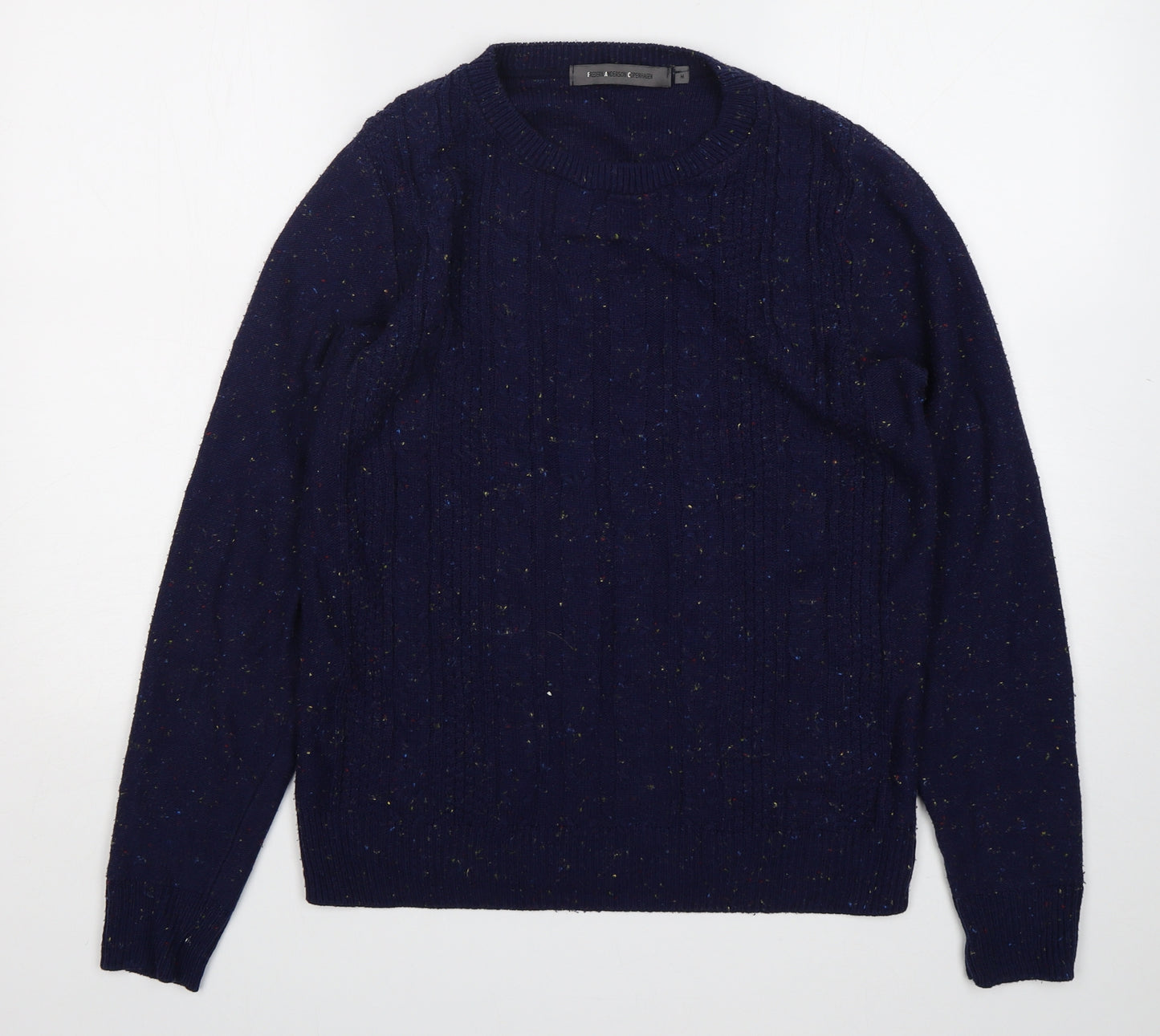 Paul Fredrick Mens Blue Round Neck  Acrylic Pullover Jumper Size M