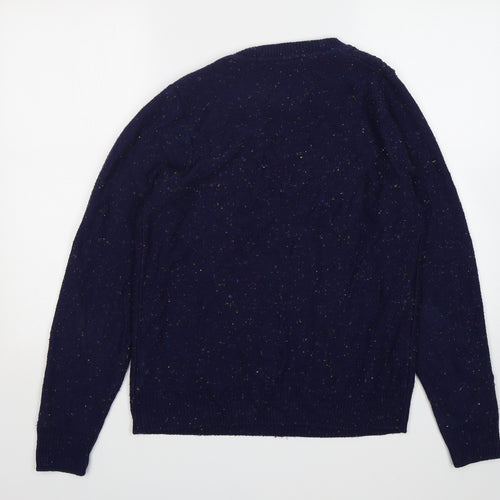 Paul Fredrick Mens Blue Round Neck  Acrylic Pullover Jumper Size M