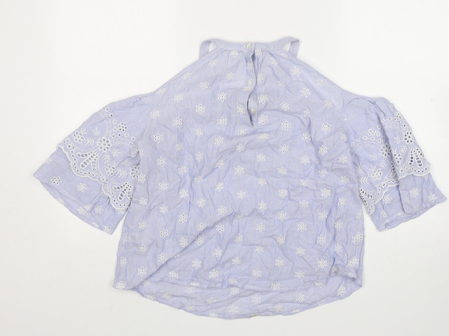 George Womens Blue Floral Cotton Basic Blouse Size 10 Round Neck