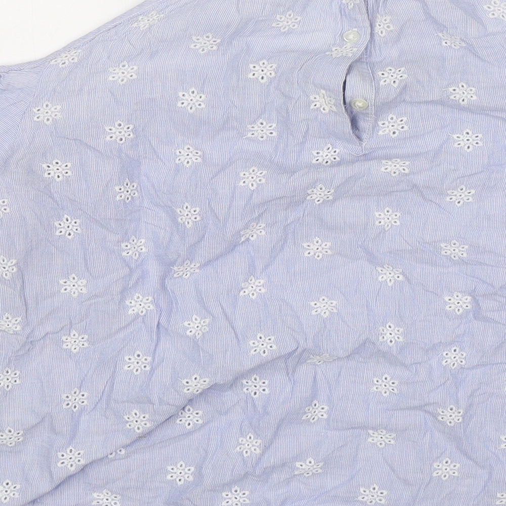 George Womens Blue Floral Cotton Basic Blouse Size 10 Round Neck