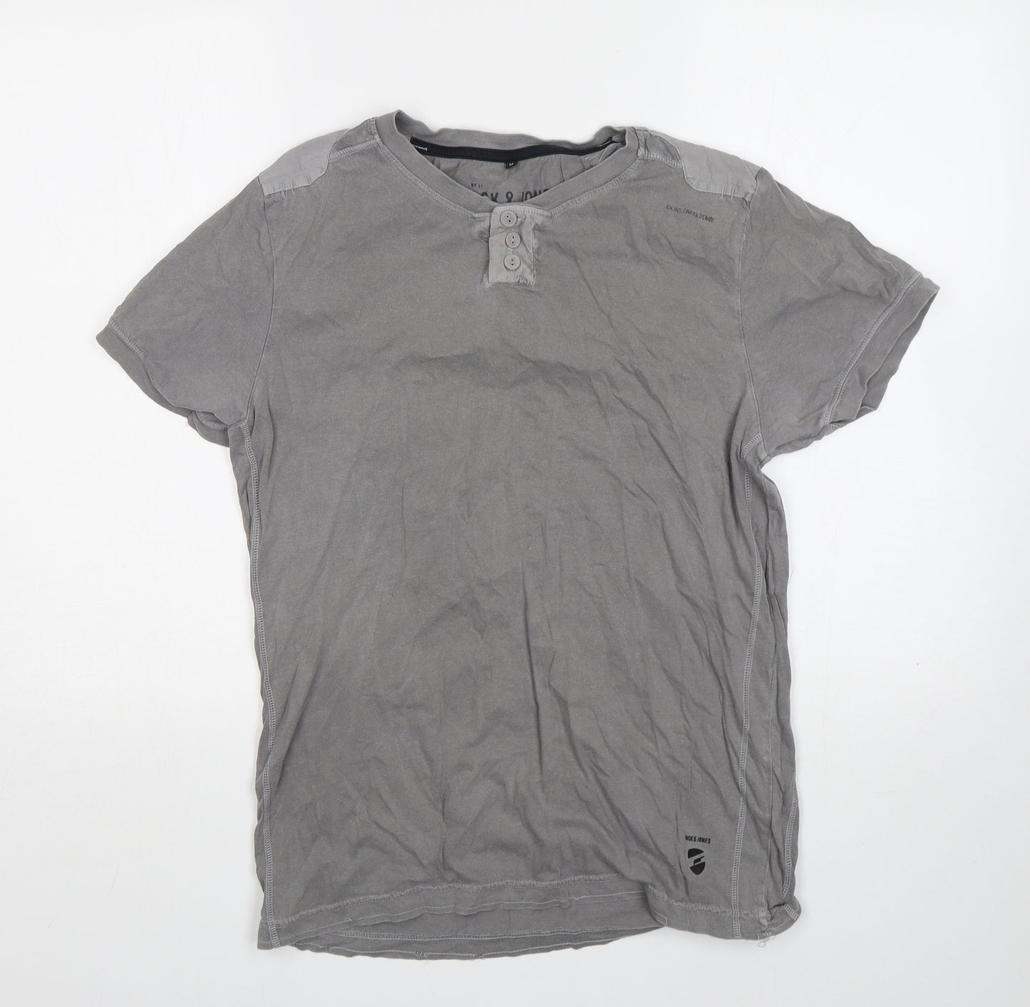JACK & JONES Mens Grey  Cotton  T-Shirt Size M Round Neck