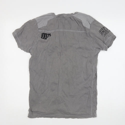 JACK & JONES Mens Grey  Cotton  T-Shirt Size M Round Neck