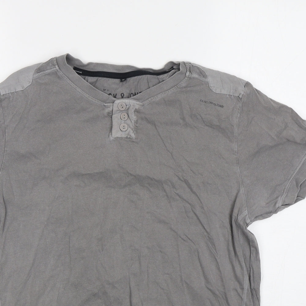 JACK & JONES Mens Grey  Cotton  T-Shirt Size M Round Neck