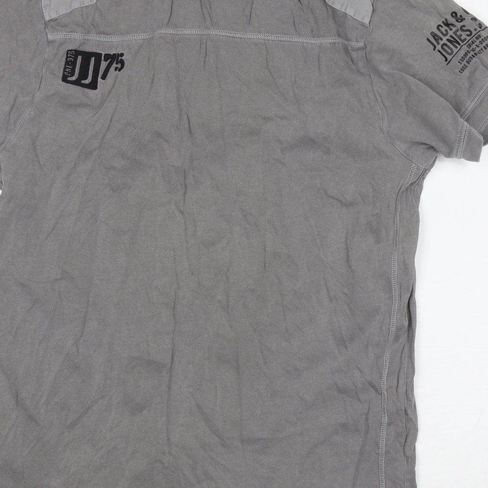 JACK & JONES Mens Grey  Cotton  T-Shirt Size M Round Neck