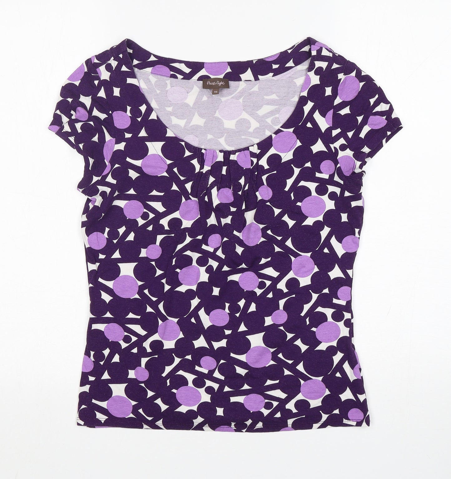 Phase Eight Womens Purple Geometric Viscose Basic T-Shirt Size 10 Scoop Neck
