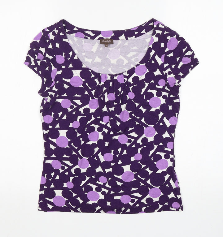 Phase Eight Womens Purple Geometric Viscose Basic T-Shirt Size 10 Scoop Neck