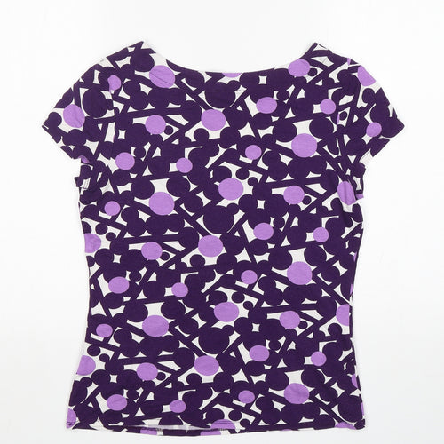 Phase Eight Womens Purple Geometric Viscose Basic T-Shirt Size 10 Scoop Neck