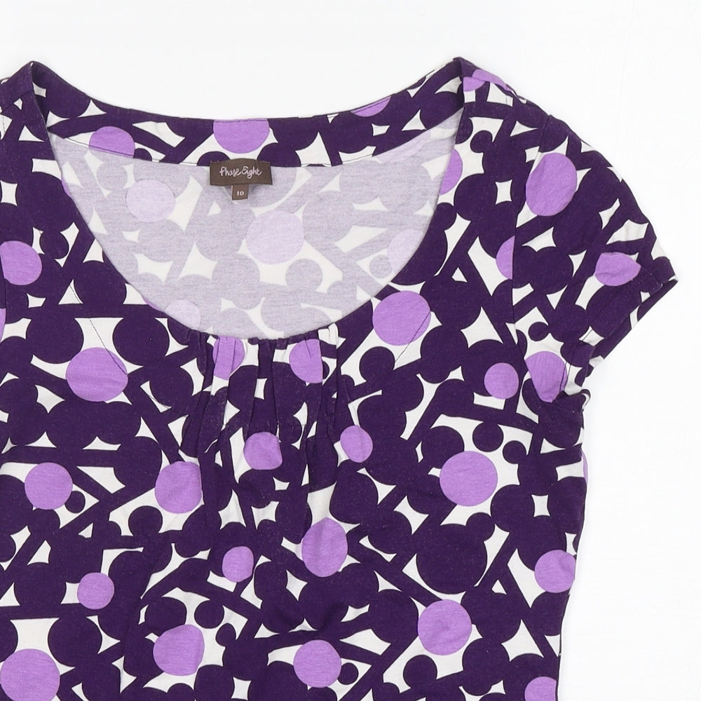 Phase Eight Womens Purple Geometric Viscose Basic T-Shirt Size 10 Scoop Neck