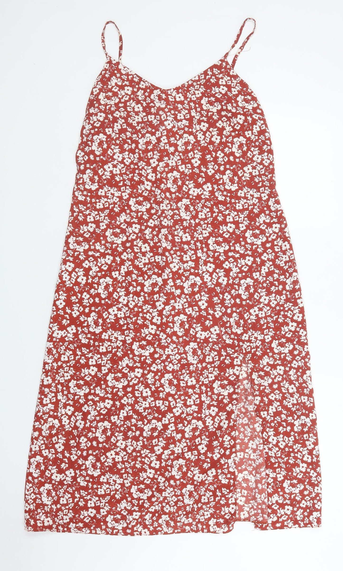 Primark Womens Red Floral Polyester Slip Dress  Size 12  V-Neck