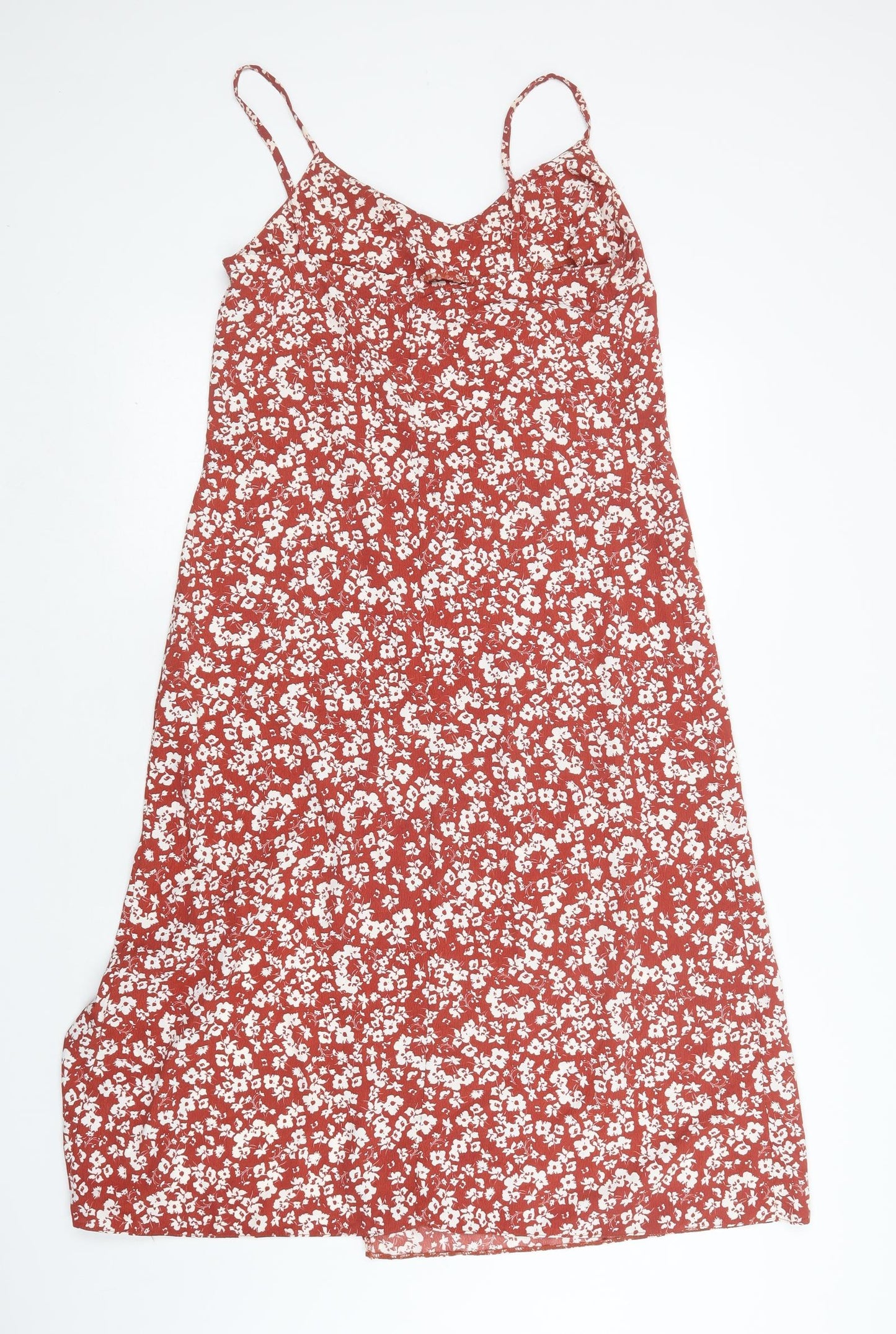Primark Womens Red Floral Polyester Slip Dress  Size 12  V-Neck
