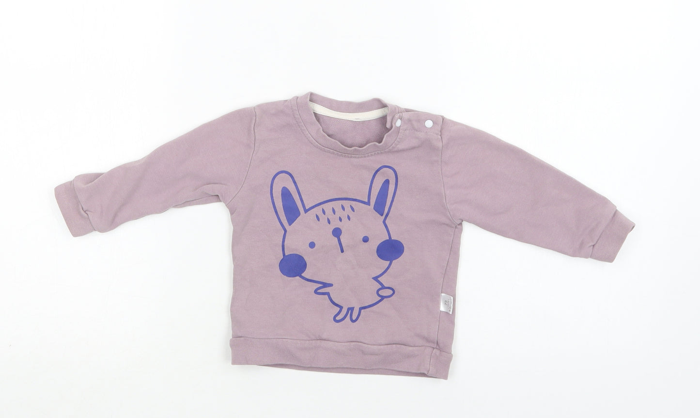 Preworn Baby Purple  Cotton Pullover Jumper Size 6-9 Months  Snap - Bunny