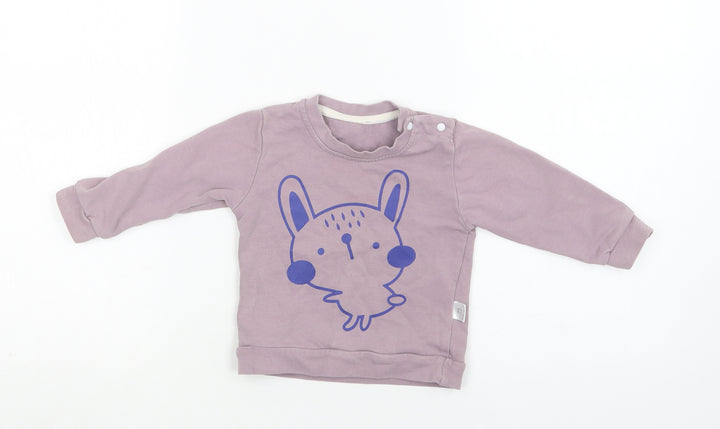 Preworn Baby Purple  Cotton Pullover Jumper Size 6-9 Months  Snap - Bunny